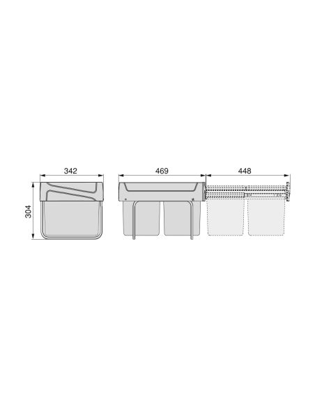 Emuca Contenitore per la raccolta differenziata da montare sul fondo ed estraibile manualmente in cucina 2x15lt, Grigio