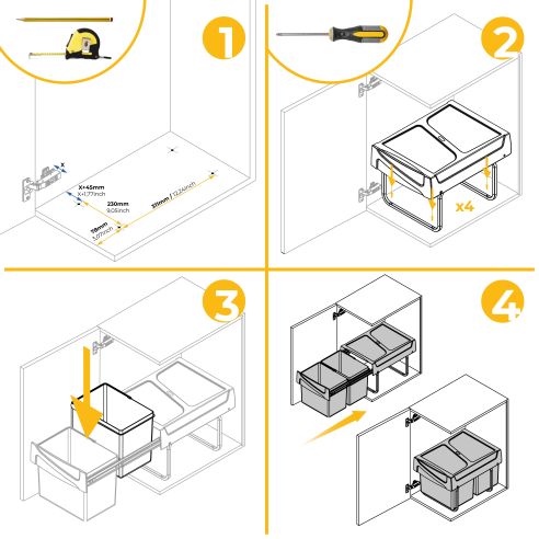 Emuca Contenitore per la raccolta differenziata da montare sul fondo ed estraibile manualmente in cucina 2x15lt, Grigio
