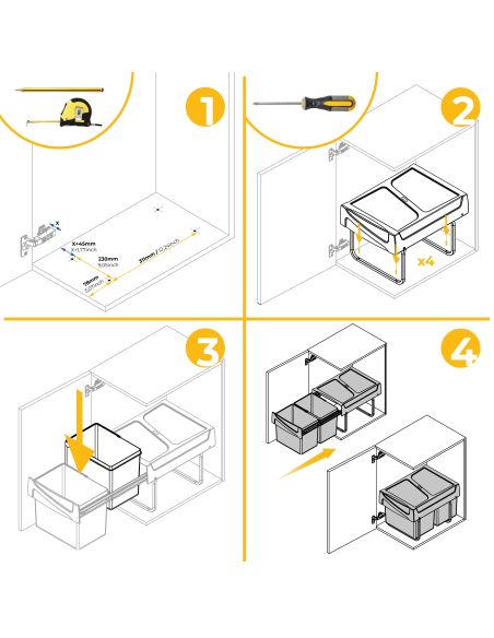 Emuca Contenitore per la raccolta differenziata da montare sul fondo ed estraibile manualmente in cucina 2x15lt, Grigio