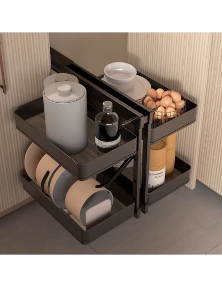 Emuca Sistema angolare articolato estraibile Harmony per mobile da cucina, Destra/Sinistra, Acciaio e Legno, Grigio antracite