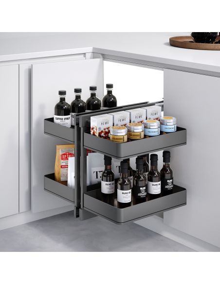 Emuca Sistema angolare articolato estraibile Harmony per mobile da cucina, Destra/Sinistra, Acciaio e Legno, Grigio antracite