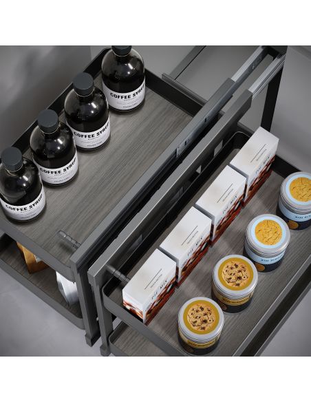 Emuca Sistema angolare articolato estraibile Harmony per mobile da cucina, Destra/Sinistra, Acciaio e Legno, Grigio antracite