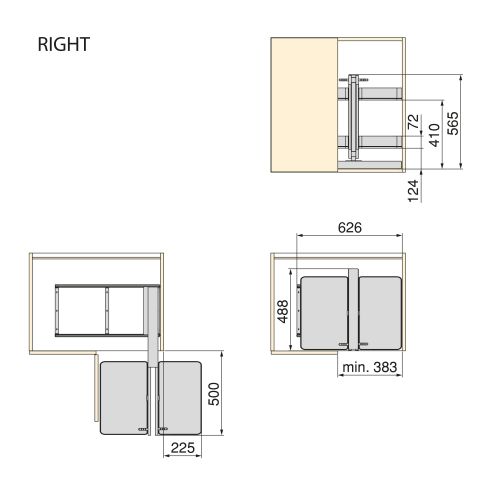 Emuca Sistema angolare articolato estraibile Harmony per mobile da cucina, Destra/Sinistra, Acciaio e Legno, Grigio antracite