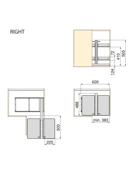 Emuca Sistema angolare articolato estraibile Harmony per mobile da cucina, Destra/Sinistra, Acciaio e Legno, Grigio antracite