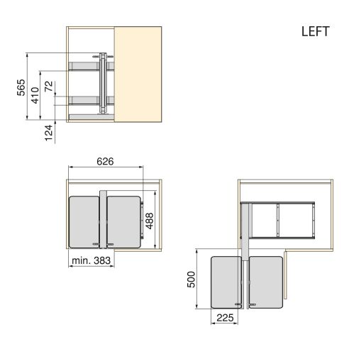Emuca Sistema angolare articolato estraibile Harmony per mobile da cucina, Destra/Sinistra, Acciaio e Legno, Grigio antracite