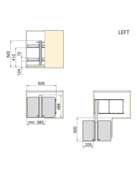 Emuca Sistema angolare articolato estraibile Harmony per mobile da cucina, Destra/Sinistra, Acciaio e Legno, Grigio antracite