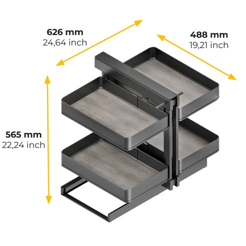 Emuca Sistema angolare articolato estraibile Harmony per mobile da cucina, Destra/Sinistra, Acciaio e Legno, Grigio antracite