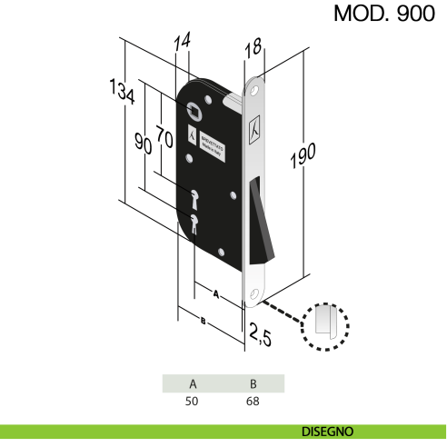 Serratura magnetica Bonaiti B-One chiave modello 900 - disegno serratura