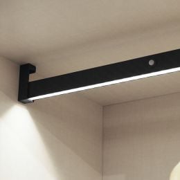 Emuca Barra Appendiabiti per armadi con luce LED Castor, batteria estraibile e sensore di movimento, L1.158 mm, Tecnoplastica e  2