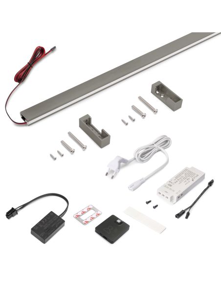Emuca Kit barra per armadio Luxe, striscia LED 4,5x8 Neonlynx V, sensore di movimento RF Smart e convertitore Smart (24V DC), lu