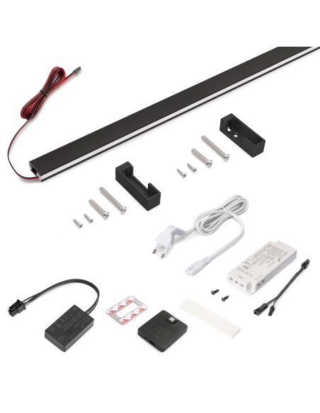 Emuca Kit barra per armadio Luxe, striscia LED 4,5x8 Neonlynx V, sensore di movimento RF Smart e convertitore Smart (24V DC), lu