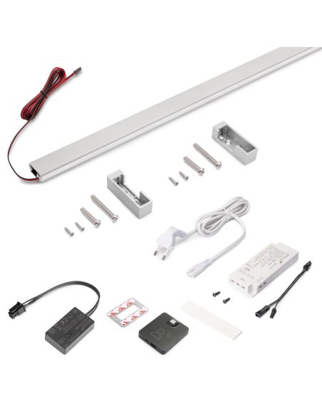 Emuca Kit barra per armadio Luxe, striscia LED 4,5x8 Neonlynx V, sensore di movimento RF Smart e convertitore Smart (24V DC), lu