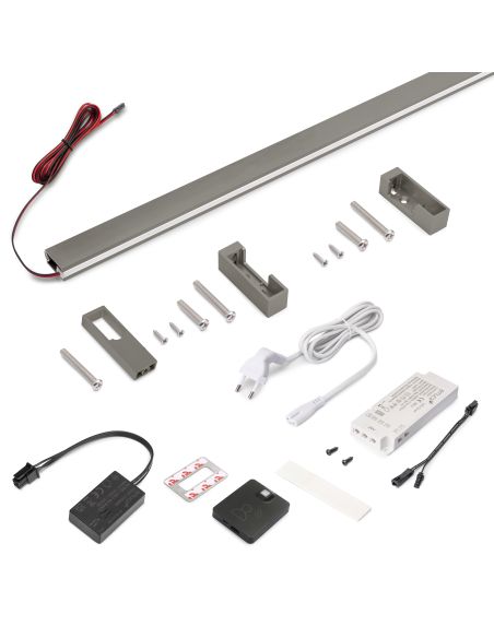 Emuca Kit barra per armadio Luxe, striscia LED 4,5x8 Neonlynx V, sensore di movimento RF Smart e convertitore Smart (24V DC), lu