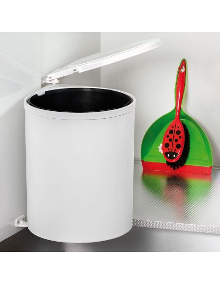 Emuca Pattumiera per differenziata fissaggio all’anta, contenitore da 13L, Plastica bianca, Tecnoplastica