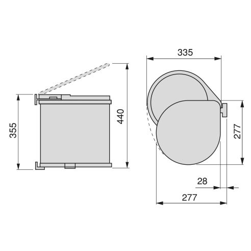 Emuca Pattumiera per differenziata fissaggio all’anta, contenitore da 13L, Plastica bianca, Tecnoplastica