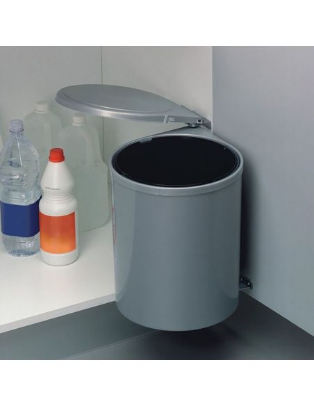 Emuca Pattumiera per differenziata fissaggio all’anta, contenitore da 13L, Plastica grigia, Tecnoplastica