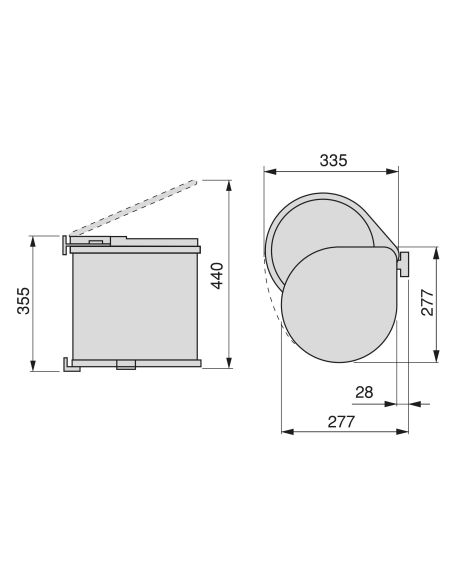 Emuca Pattumiera per differenziata fissaggio all’anta, contenitore da 13L, Acciaio inossidabile