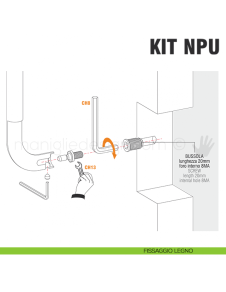 Kit fissaggio NPU non passante universale per maniglioni Colombo Design