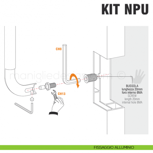 Kit fissaggio NPU non passante universale per maniglioni Colombo Design