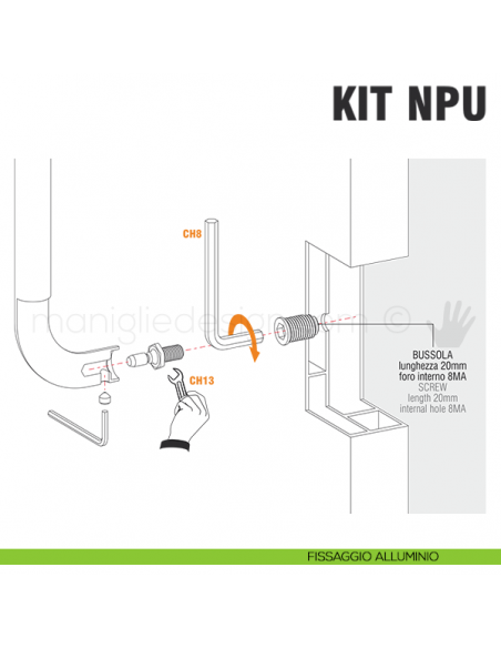 Kit fissaggio NPU non passante universale per maniglioni Colombo Design