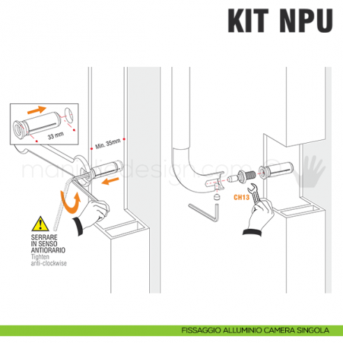 Kit fissaggio NPU non passante universale per maniglioni Colombo Design