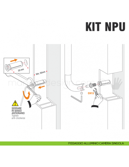 Kit fissaggio NPU non passante universale per maniglioni Colombo Design