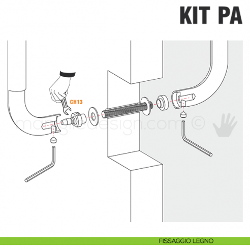Kit fissaggio PA passante accoppiato per maniglioni Colombo Design