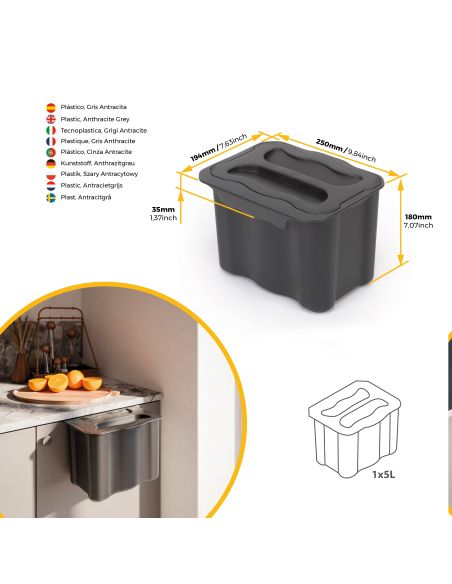 Emuca Recycle contenitore per la raccolta differenziata e per l'appendiabiti Recycle, 1 contenitore da 5 lt, con coperchio