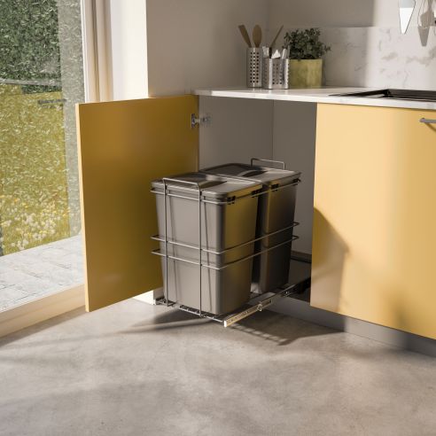 Emuca Contenitore per la raccolta differenziata Recycle da montare sul fondo e da estrarre manualmente in cucina Recycle 2x35lt