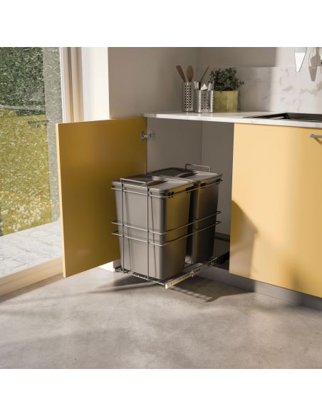 Emuca Contenitore per la raccolta differenziata Recycle da montare sul fondo e da estrarre manualmente in cucina Recycle 2x35lt