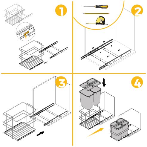 Emuca Contenitore per la raccolta differenziata Recycle da montare sul fondo e da estrarre manualmente in cucina Recycle 2x35lt