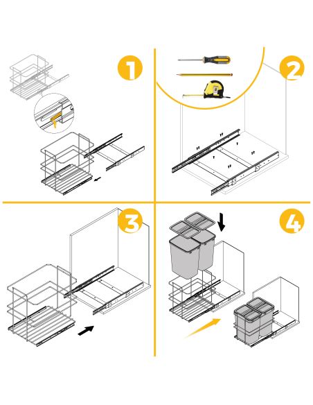 Emuca Contenitore per la raccolta differenziata Recycle da montare sul fondo e da estrarre manualmente in cucina Recycle 2x35lt