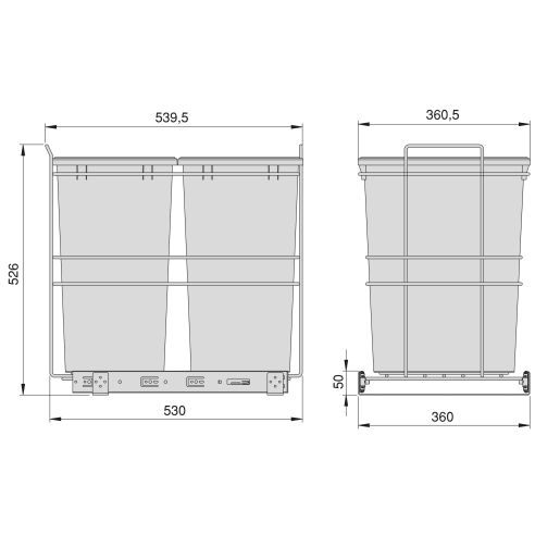 Emuca Contenitore per la raccolta differenziata Recycle da montare sul fondo e da estrarre manualmente in cucina Recycle 2x35lt