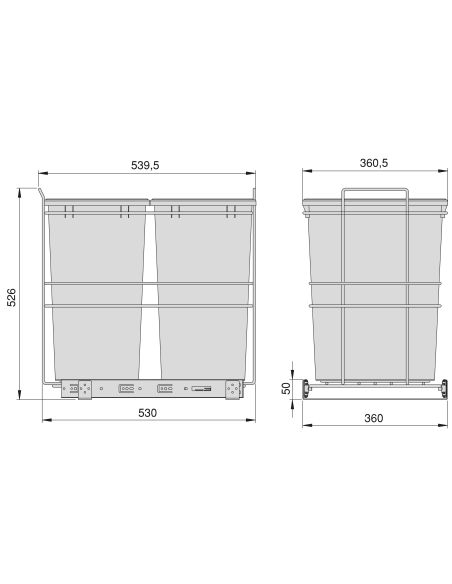 Emuca Contenitore per la raccolta differenziata Recycle da montare sul fondo e da estrarre manualmente in cucina Recycle 2x35lt