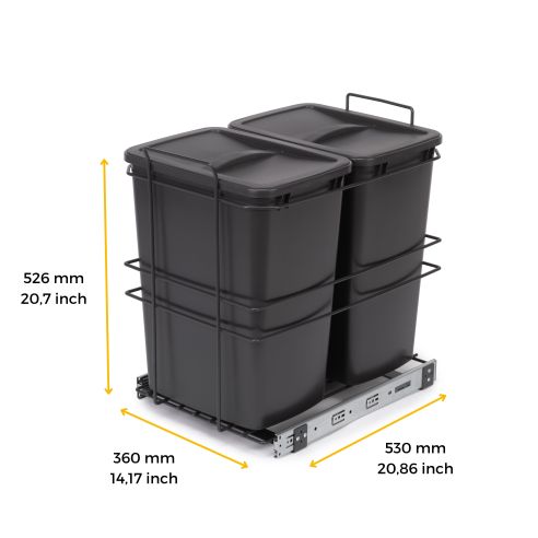Emuca Contenitore per la raccolta differenziata Recycle da montare sul fondo e da estrarre manualmente in cucina Recycle 2x35lt