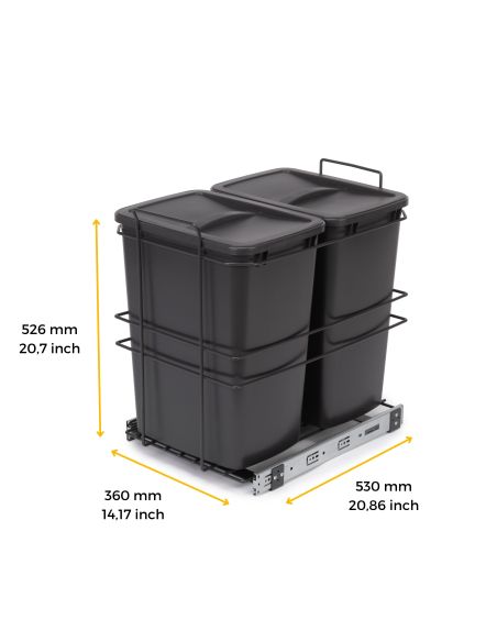 Emuca Contenitore per la raccolta differenziata Recycle da montare sul fondo e da estrarre manualmente in cucina Recycle 2x35lt