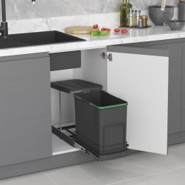 Emuca Pattumiera per differenziata Recycle da cucina, 24 L, fissaggio sul fondo ed estrazione manuale/automaticamente, Plastica 2