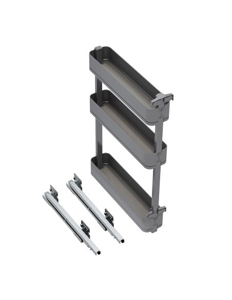 Emuca Portabottiglie laterale estraibile Harmony con chiusura soft, Modulo larghezza 150mm altezza 800mm, Grigio Antracite