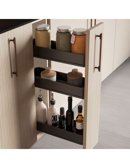 Emuca Portabottiglie laterale estraibile Harmony con chiusura soft, Modulo larghezza 150mm altezza 800mm, Grigio Antracite