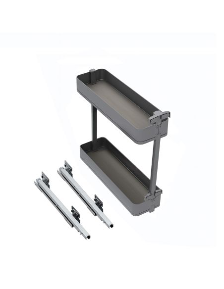 Emuca Portabottiglie laterale estraibile Harmony con chiusura soft, Modulo larghezza 200mm altezza 700mm, Grigio Antracite