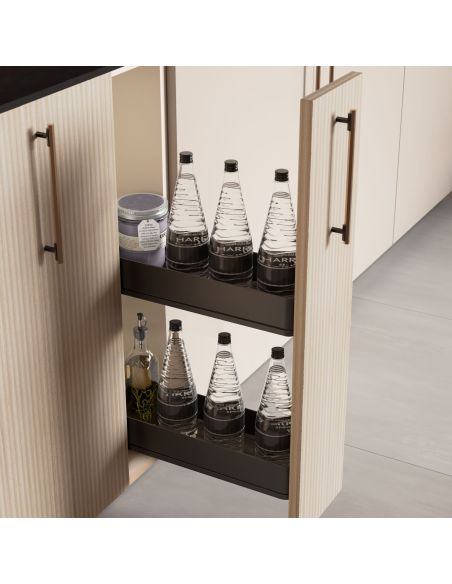 Emuca Portabottiglie laterale estraibile Harmony con chiusura soft, Modulo larghezza 200mm altezza 700mm, Grigio Antracite