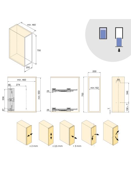 Emuca Portabottiglie laterale estraibile Harmony con chiusura soft, Modulo larghezza 200mm altezza 700mm, Grigio Antracite