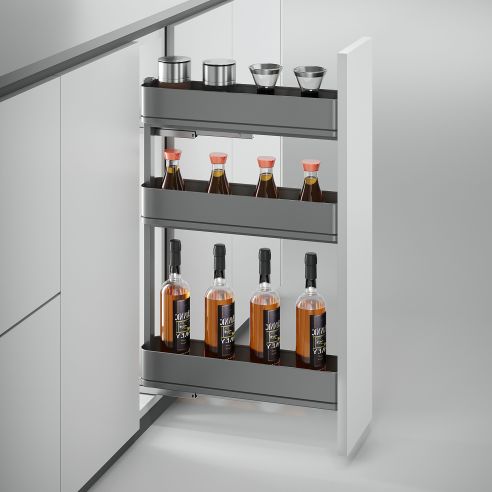 Emuca Portabottiglie laterale estraibile Harmony con chiusura soft, Modulo larghezza 200mm altezza 800mm, Grigio Antracite