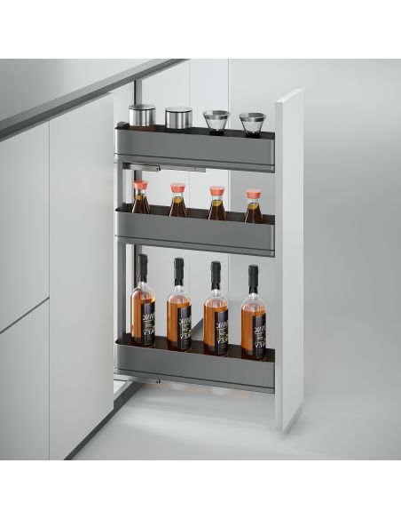 Emuca Portabottiglie laterale estraibile Harmony con chiusura soft, Modulo larghezza 200mm altezza 800mm, Grigio Antracite