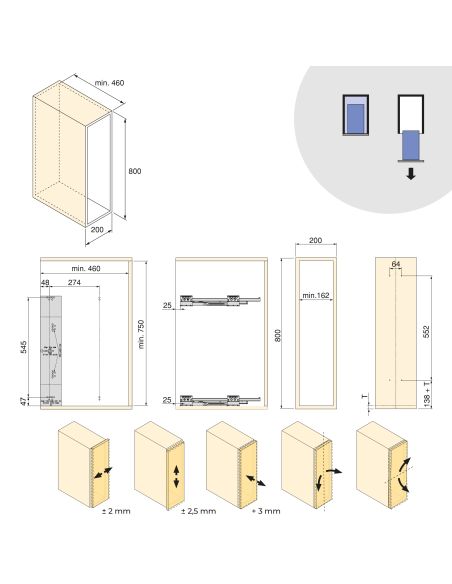 Emuca Portabottiglie laterale estraibile Harmony con chiusura soft, Modulo larghezza 200mm altezza 800mm, Grigio Antracite