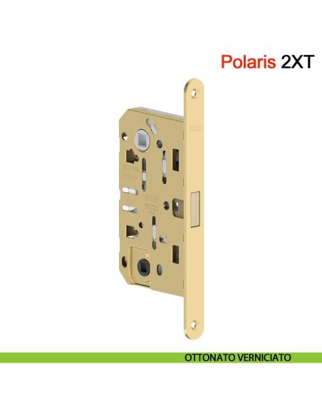 Serratura magnetica AGB Polaris 2XT nottolino WC interasse 96 mm - ottonato verniciato