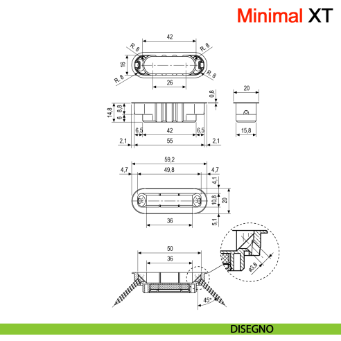 Incontro Minimal XT per serratura magnetica AGB per legno - disegno