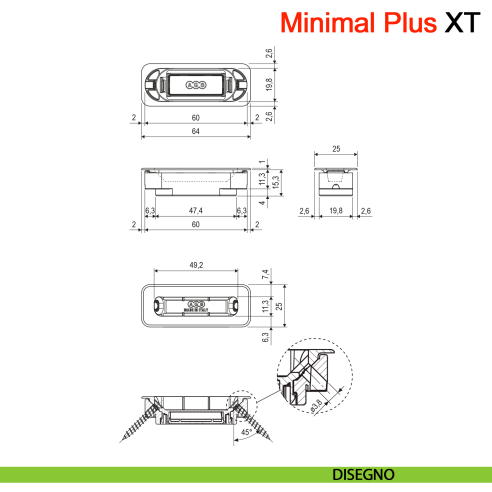 Incontro Minimal Plus XT per serratura magnetica AGB per legno - disegno