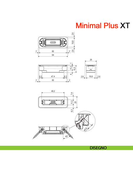 Incontro Minimal Plus XT per serratura magnetica AGB per legno - disegno