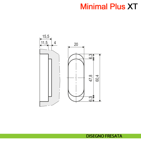 Incontro Minimal Plus XT per serratura magnetica AGB per legno - disegno fresata